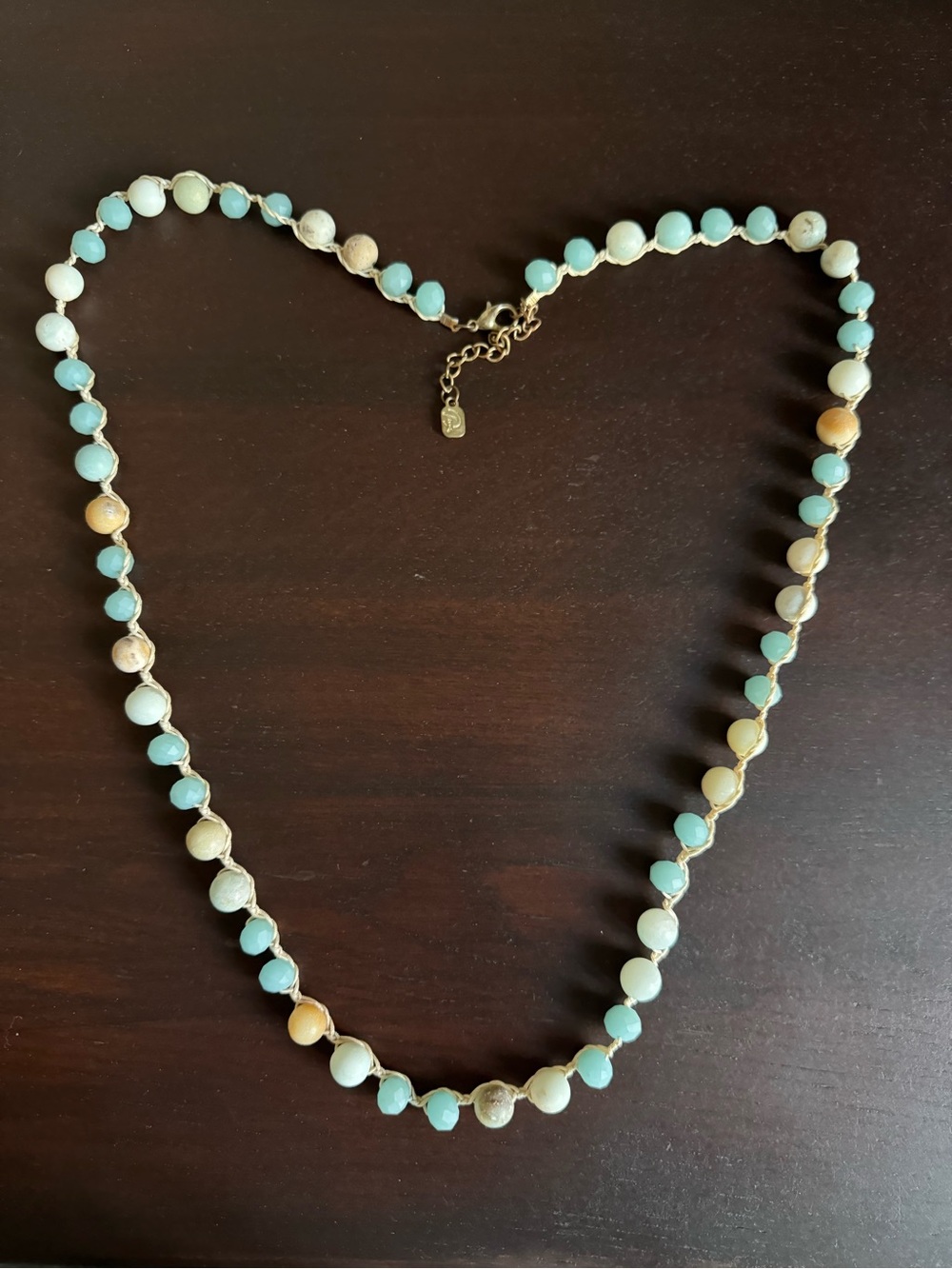 Long Aqua Seafoam Beaded Knotted Necklace Boho Coastal Statement Jewelry